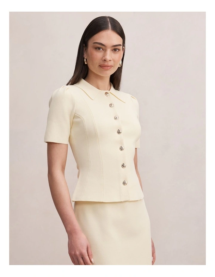 Esther Button Knitted Top in Yellow image 3