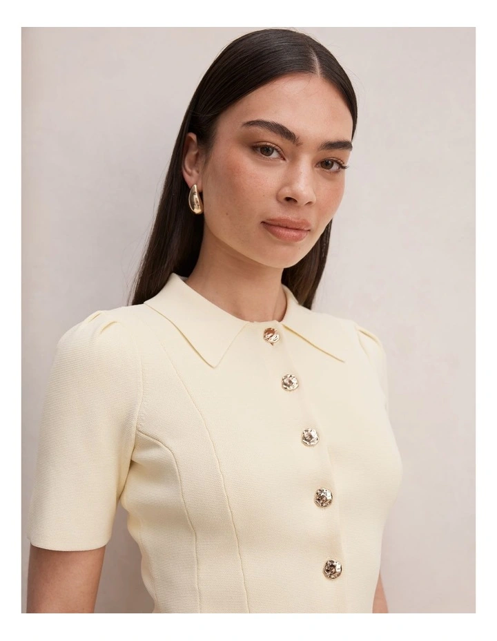 Esther Button Knitted Top in Yellow image 4