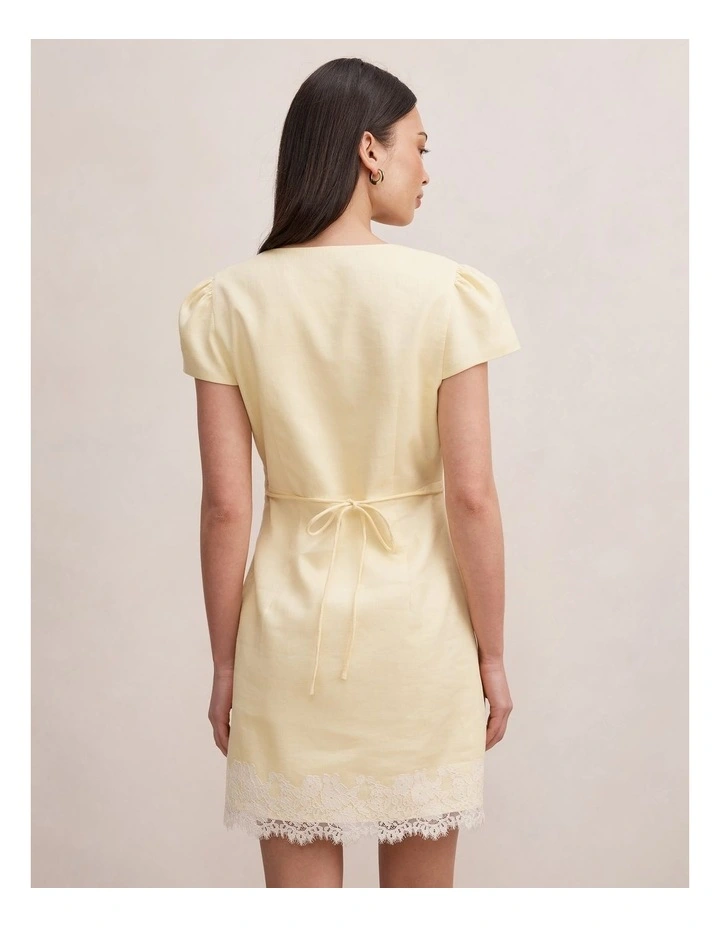 Lexi Lace Trim Linen Mini Dress in Yellow image 2