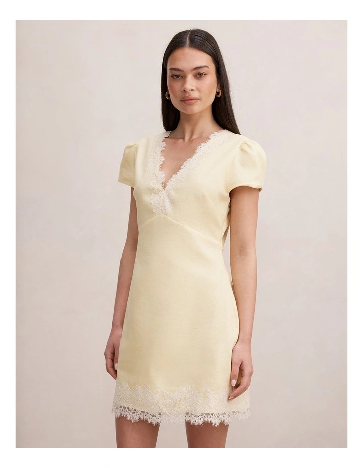 Lexi Lace Trim Linen Mini Dress in Yellow image 3