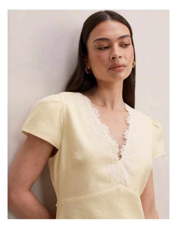 Lexi Lace Trim Linen Mini Dress in Yellow image 4