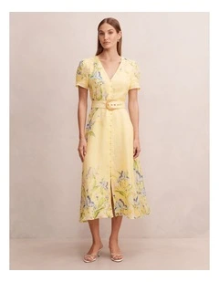Calissa V-Neck Short Sleeves Midi Dress in Yellow