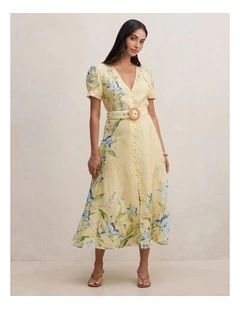 Calissa V-Neck Short Sleeves Midi Dress in Yellow