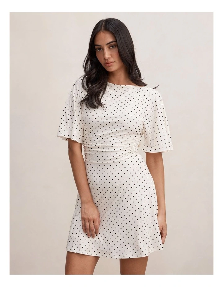 Cora Flutter Sleeves Tie Mini Dress in White image 1