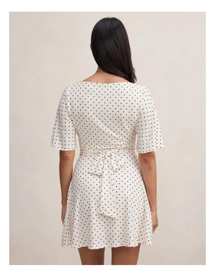 Cora Flutter Sleeves Tie Mini Dress in White image 2