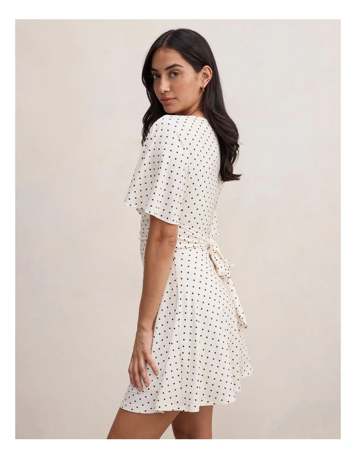 Cora Flutter Sleeves Tie Mini Dress in White image 3