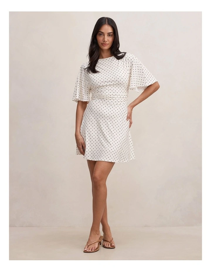 Cora Flutter Sleeves Tie Mini Dress in White image 5
