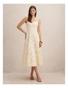 Millie Embroidered Midi Dress in Yellow