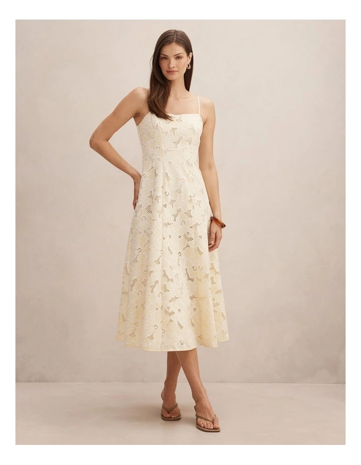 Millie Embroidered Midi Dress in Yellow image 1