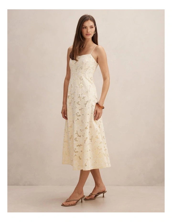Millie Embroidered Midi Dress in Yellow image 3