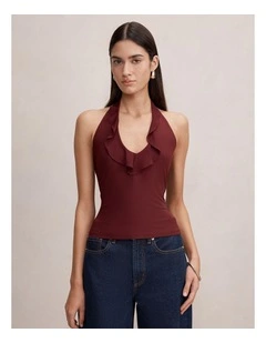 Eden Ruffle Halter Neck Top in Purple