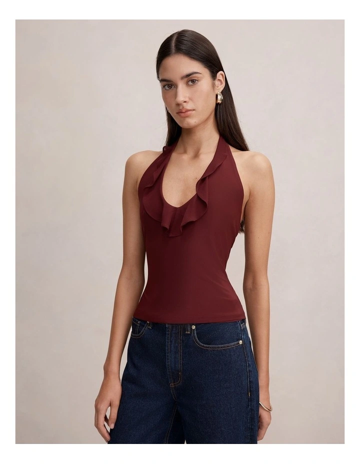 Eden Ruffle Halter Neck Top in Purple image 3