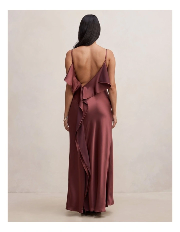 Allora Ruffle Back Satin Maxi Dress in Purple image 2