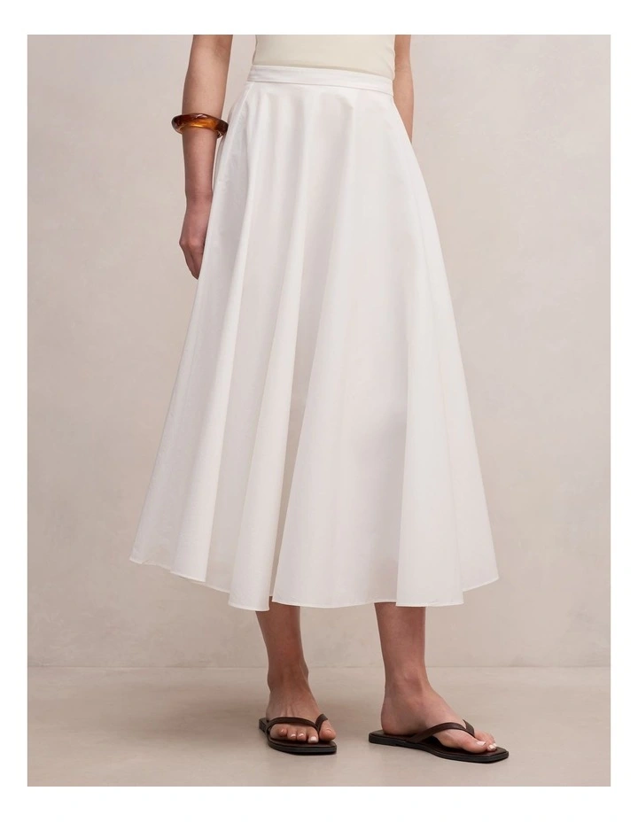 Charlotte Cotton Midi Skirt in White image 3