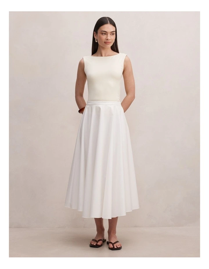 Charlotte Cotton Midi Skirt in White image 5