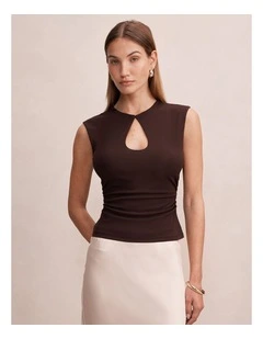 Arlette Keyhole Mesh Top in Chocolate
