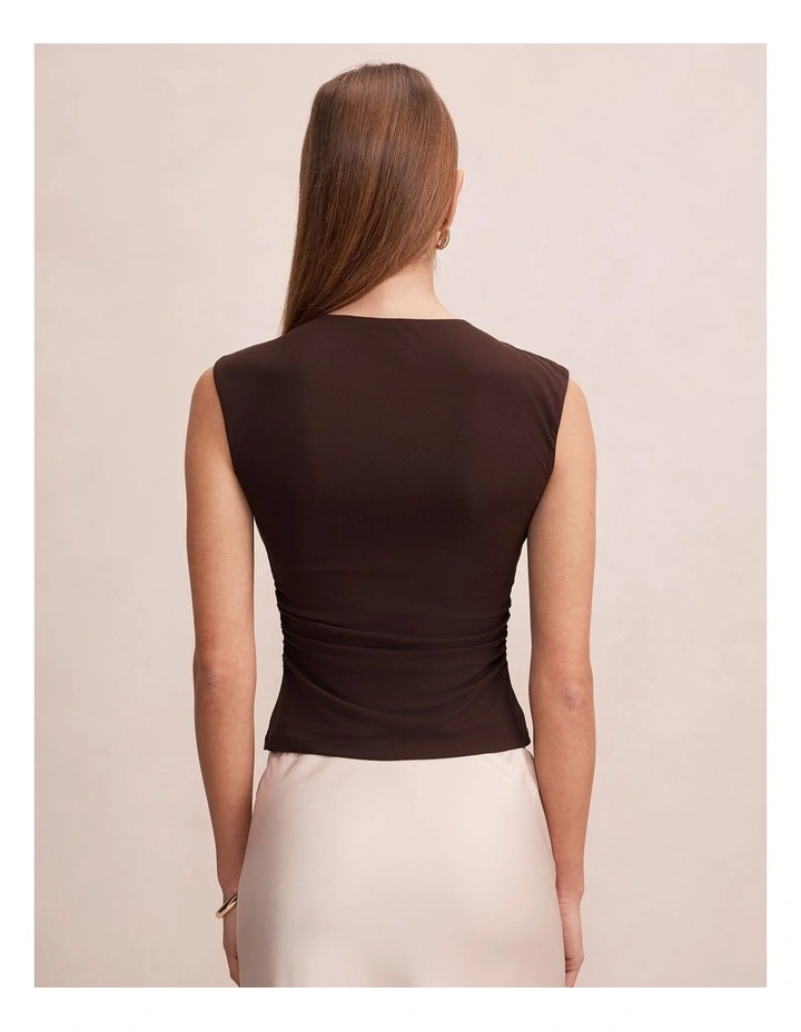 Arlette Keyhole Mesh Top in Chocolate image 2