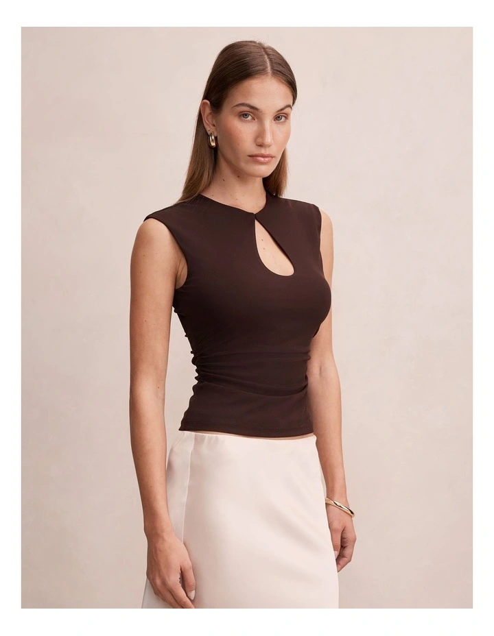 Arlette Keyhole Mesh Top in Chocolate image 3