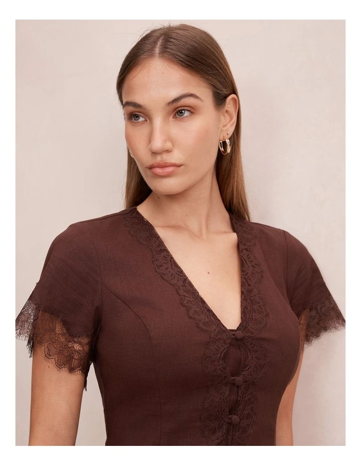 Ingrid Lace Trim Blouse in Brown image 4