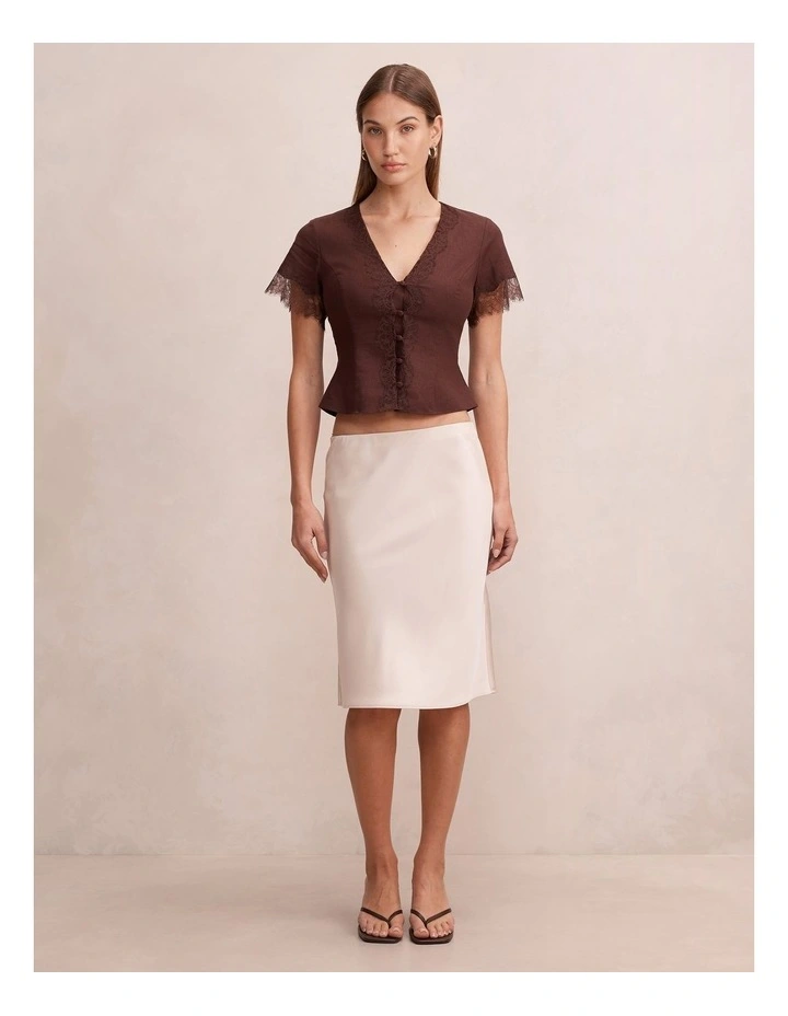 Ingrid Lace Trim Blouse in Brown image 5