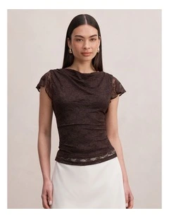 Hyacinth Lace Flutter Sleeves in Chocolate