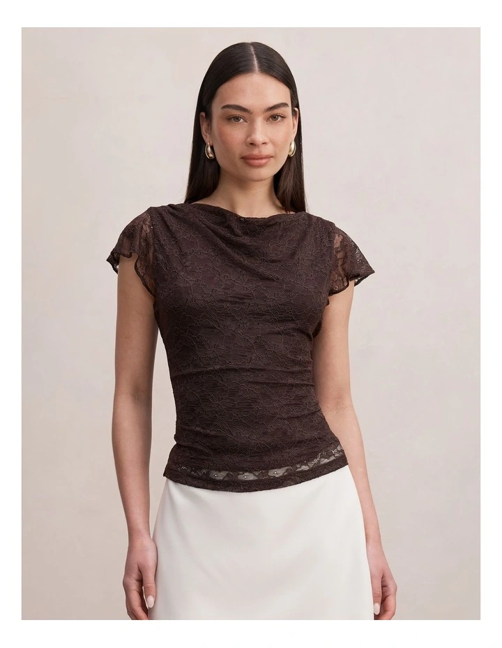 Hyacinth Lace Flutter Sleeves in Chocolate image 1