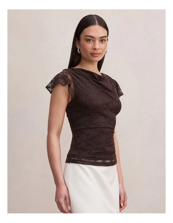Hyacinth Lace Flutter Sleeves in Chocolate image 3