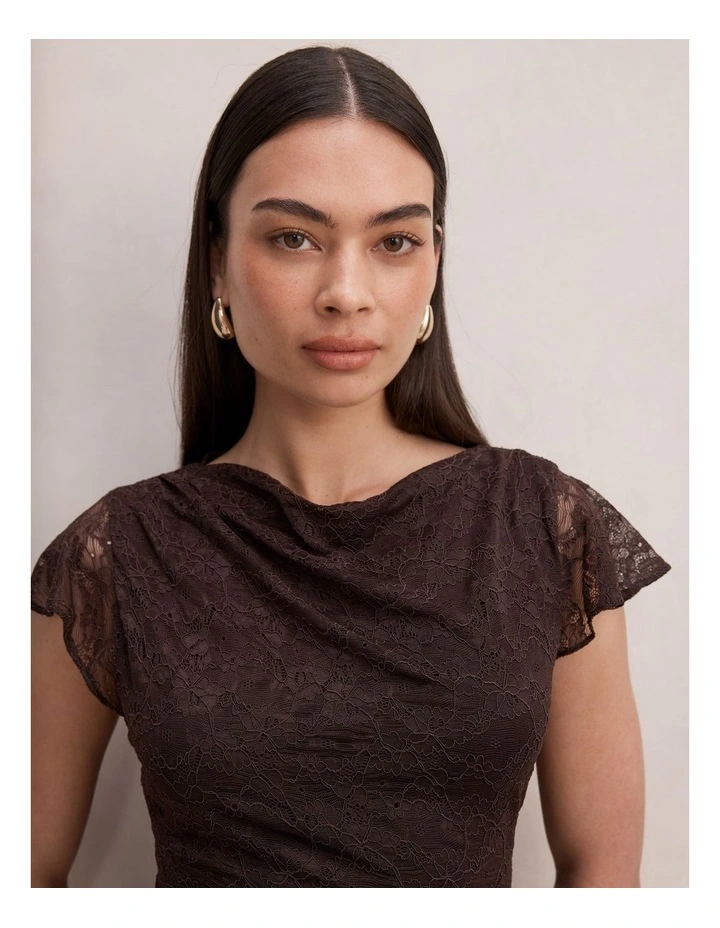 Hyacinth Lace Flutter Sleeves in Chocolate image 4