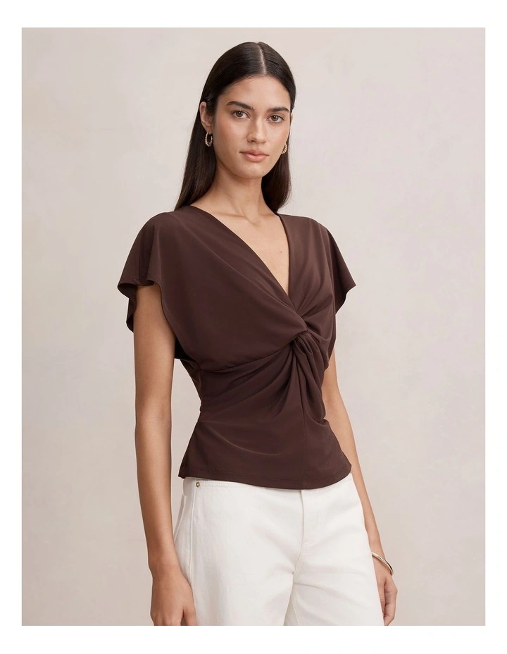 Thea Twist Batwing Top in Brown image 3