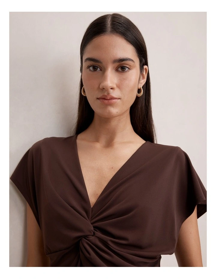 Thea Twist Batwing Top in Brown image 4