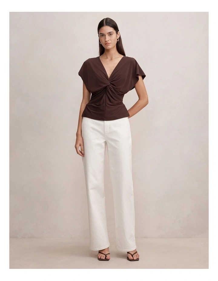 Thea Twist Batwing Top in Brown image 5