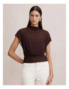Mattie Mesh Overlay Top in Brown