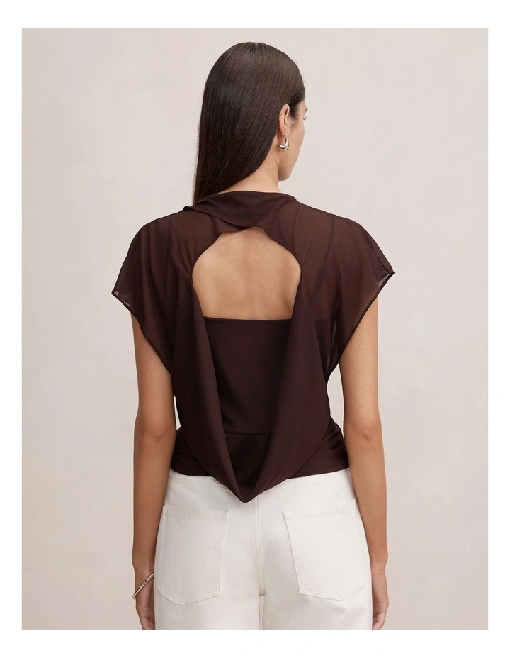 Mattie Mesh Overlay Top in Brown image 2
