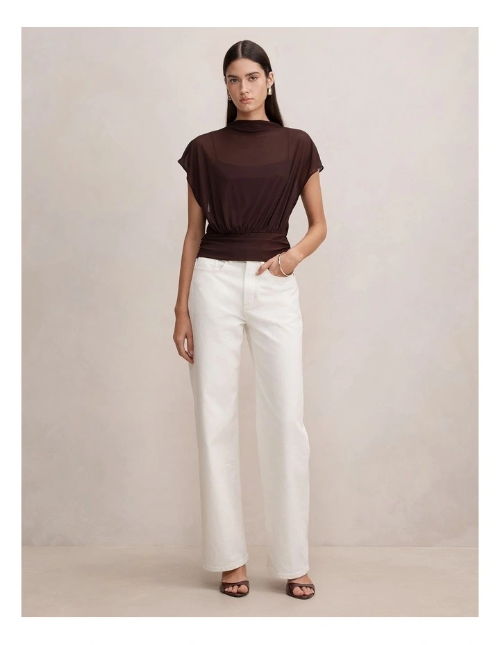 Mattie Mesh Overlay Top in Brown image 5