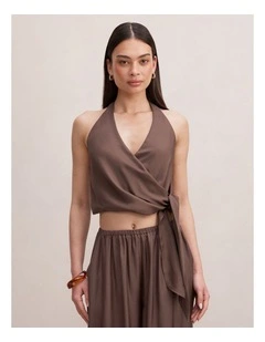 Bronte Wrap Halter Neck Top in Brown