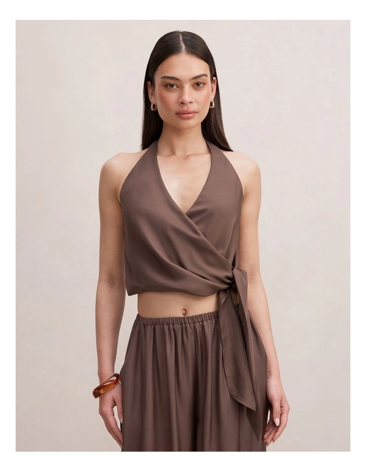 Bronte Wrap Halter Neck Top in Brown image 1