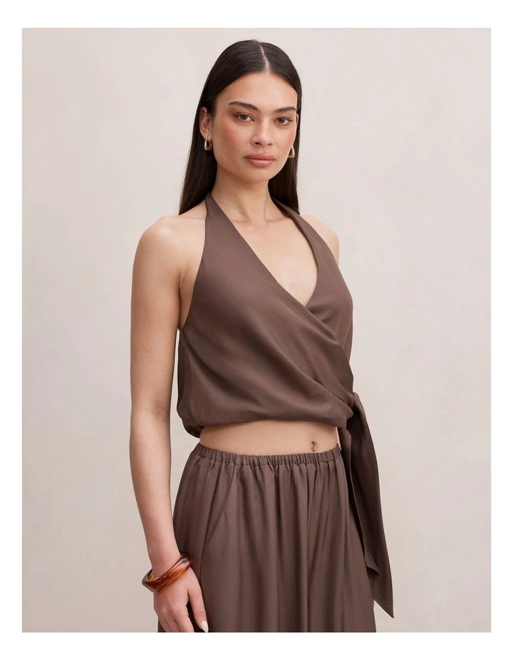 Bronte Wrap Halter Neck Top in Brown image 3