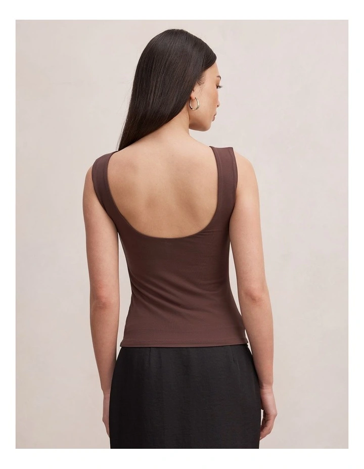 Bonnie Scoop Back Tank Top in Chocolate image 2