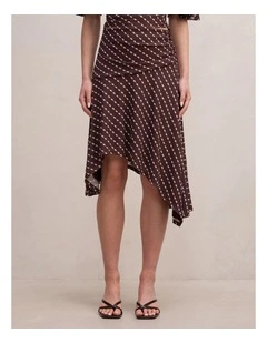 Polly Hanky Hem Midi Skirt in Brown