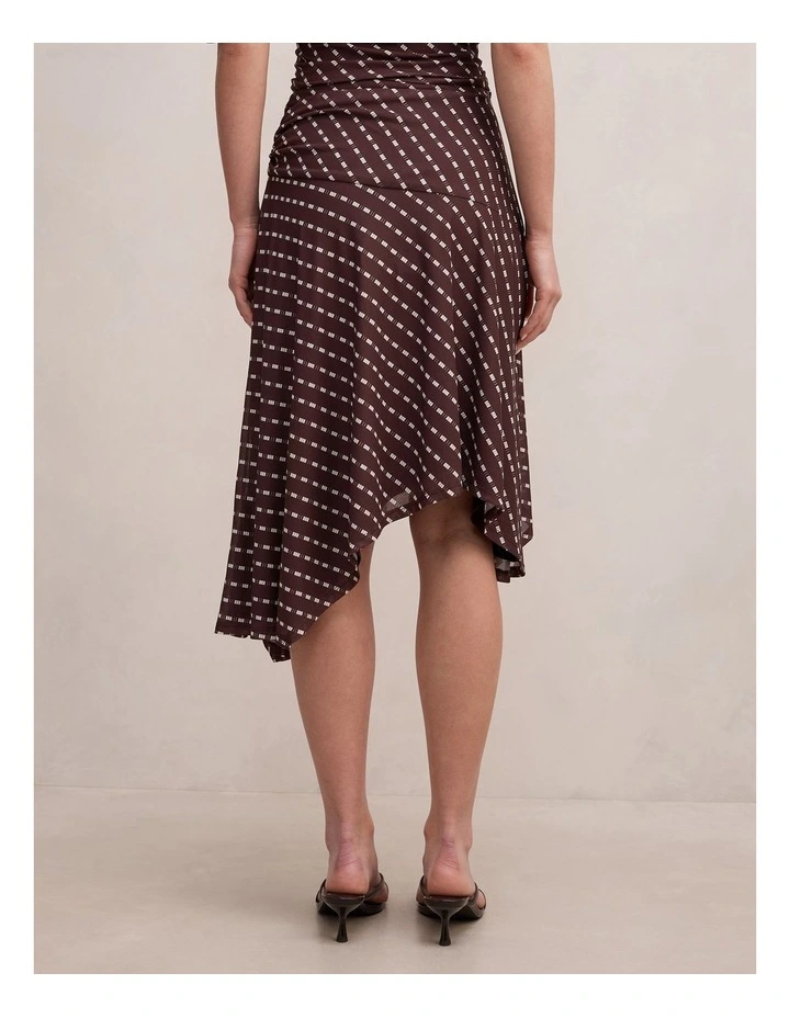 Polly Hanky Hem Midi Skirt in Brown image 2