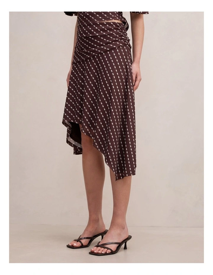 Polly Hanky Hem Midi Skirt in Brown image 3