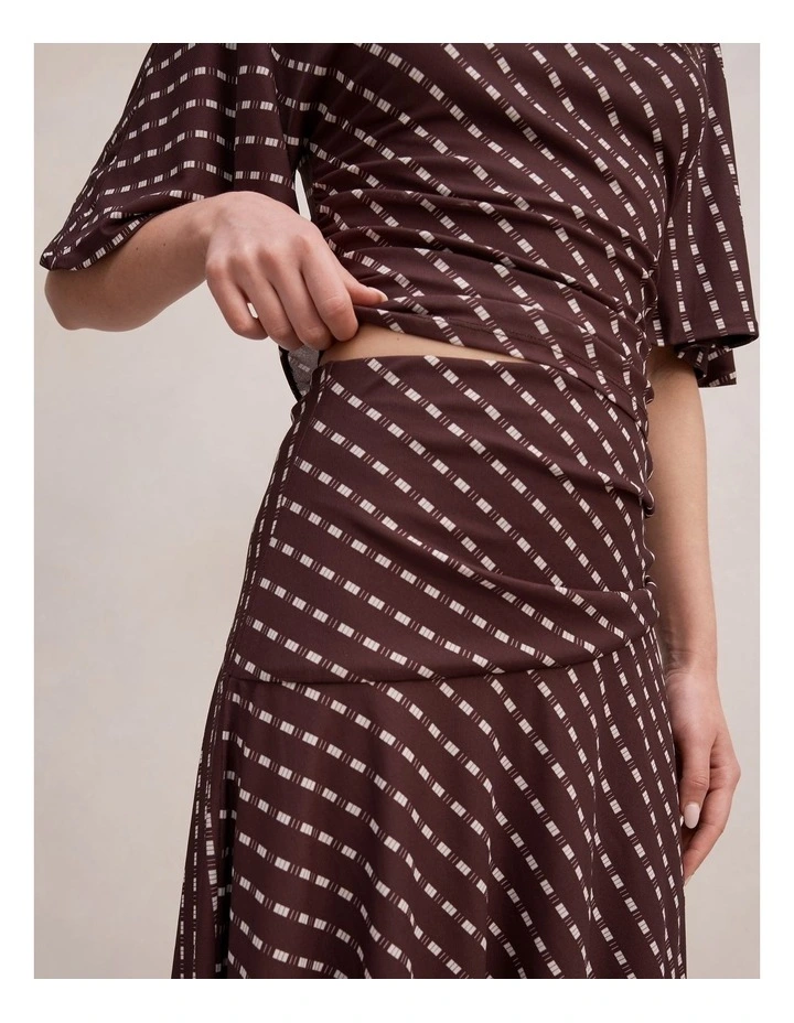 Polly Hanky Hem Midi Skirt in Brown image 4