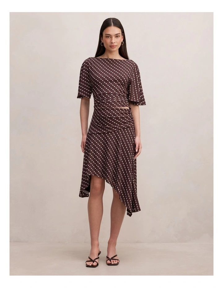 Polly Hanky Hem Midi Skirt in Brown image 5