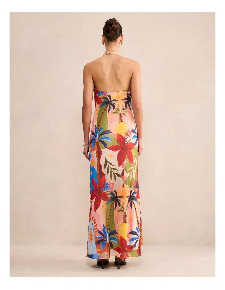 Abby Printed Halter Neck Mesh Maxi Dress in Multi image 2