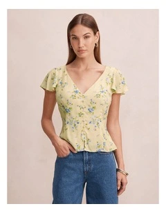 Daphne Flutter Sleeves Blouse in Yellow