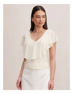 Valentina V-Neck Ruffle Top in Cream