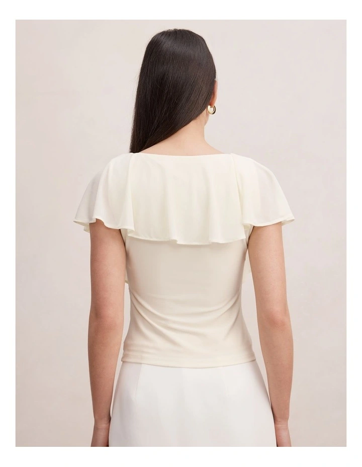 Valentina V-Neck Ruffle Top in Cream image 2