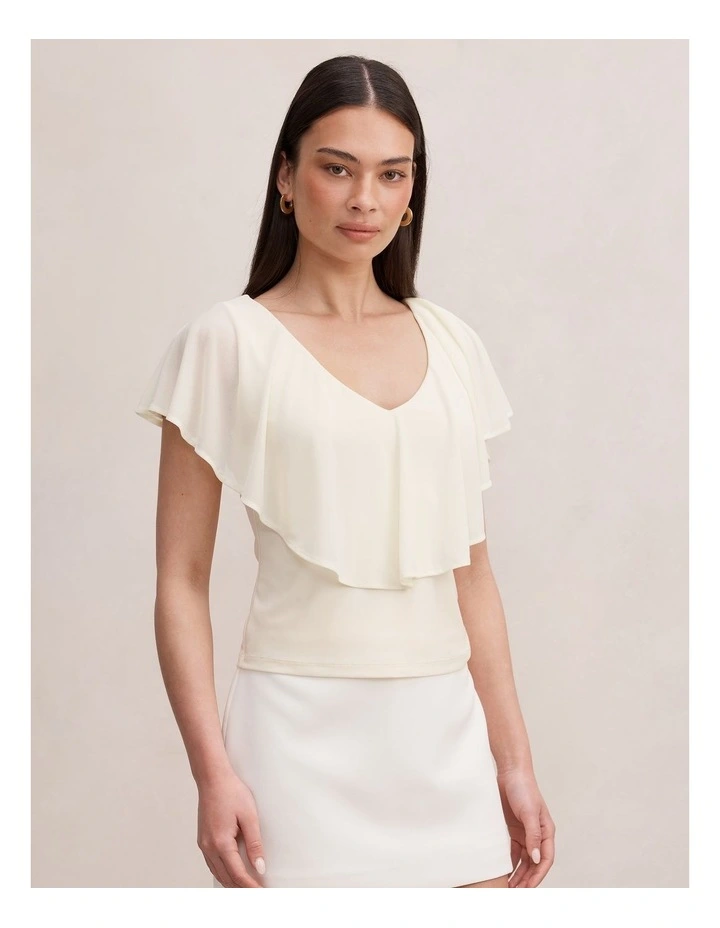 Valentina V-Neck Ruffle Top in Cream image 3