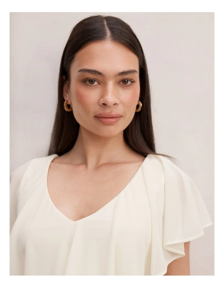 Valentina V-Neck Ruffle Top in Cream image 4