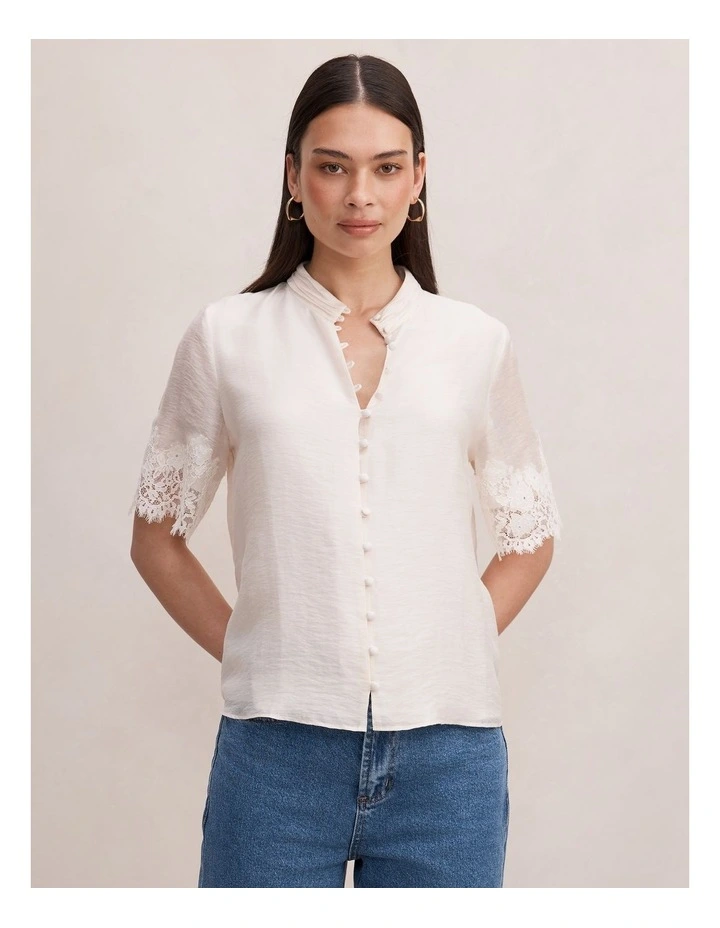 Ana Lace Detail Blouse in Cream image 1